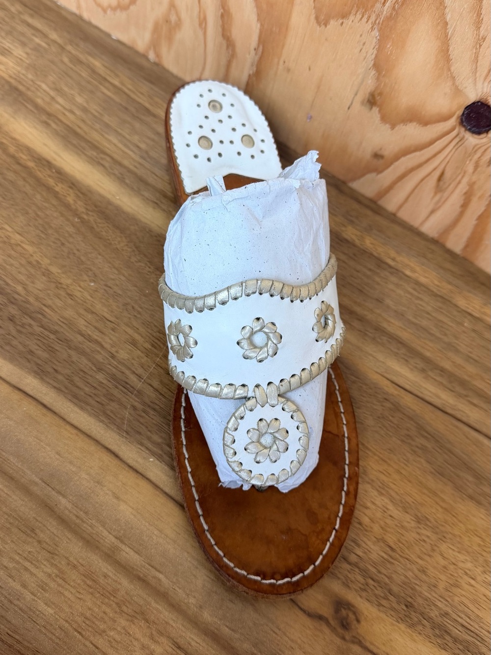 Jack Rogers White Leather Wedge Slide Sandal Left Shoe Only Size 9